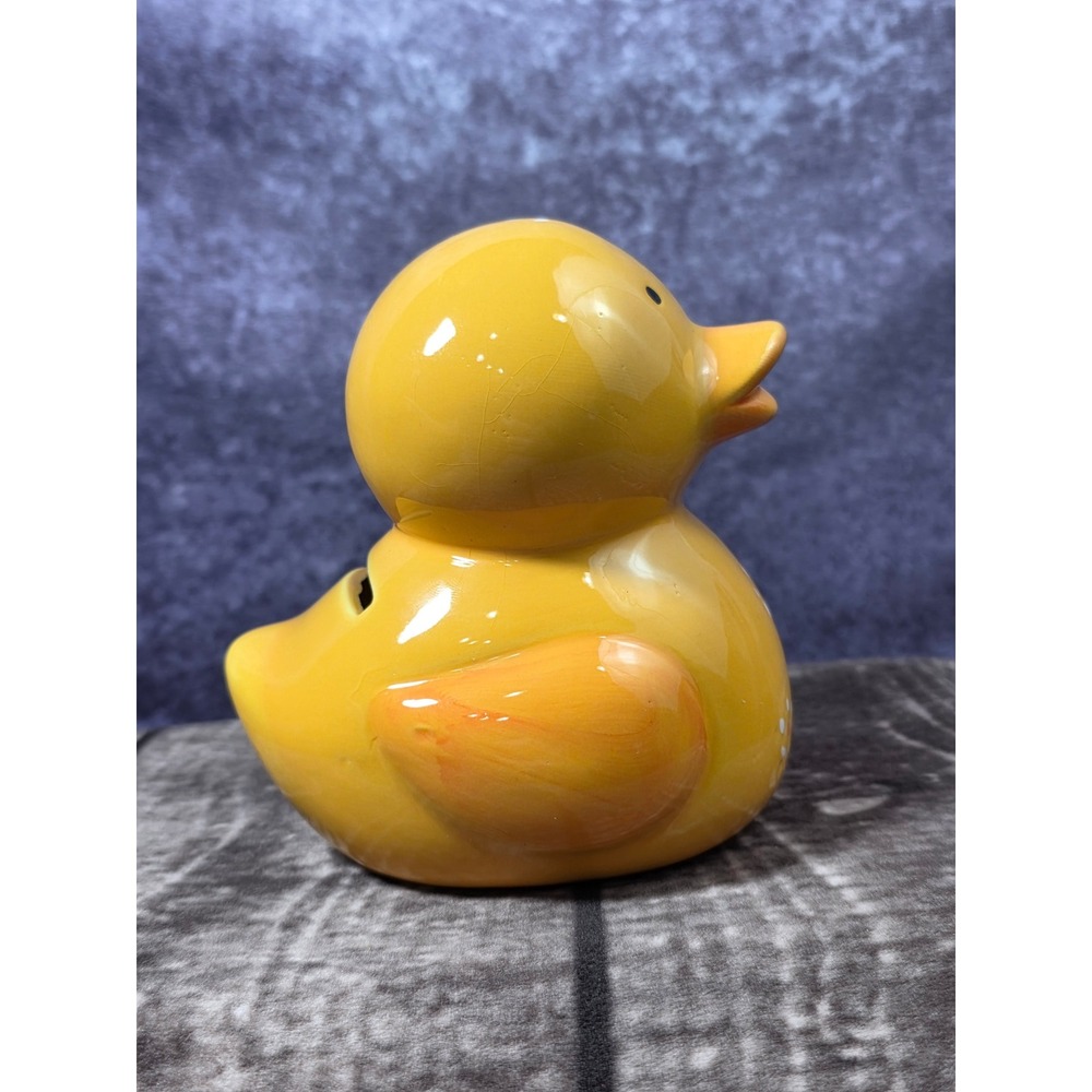 Vintage Yellow Ceramic Rubber Duck Coin Bank Floral Hand Painted 5 Inch - Picture 3 of 8